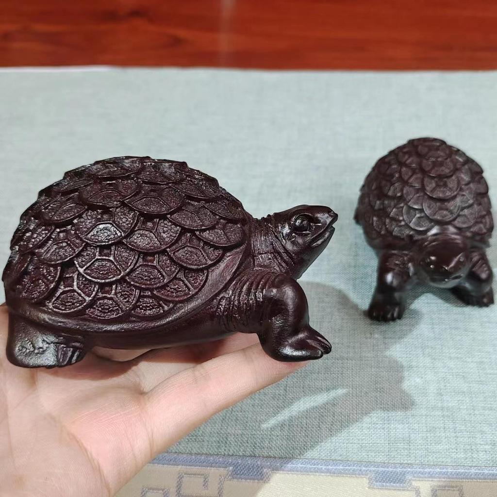 Ebony Money Turtle Wooden Figurine - Handcrafted Home & Office Decor Ornament