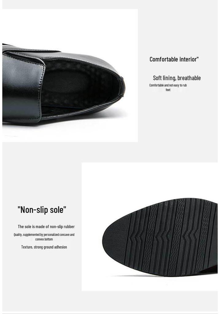 Men's Brown Leather Slip-on Pointed Toe Shoes - Business Formal, British Style, Large Sizes 45-46.