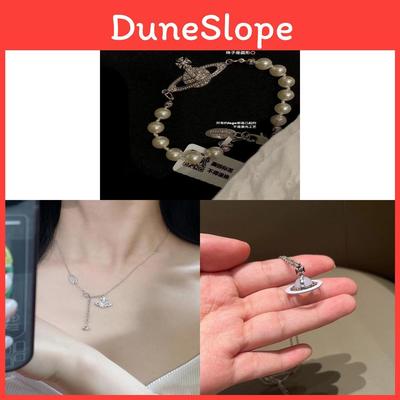 Saturn Perlenkette mit Zirkonia-Mikroeinlage, U-förmiger Anhänger für elegante Frauen