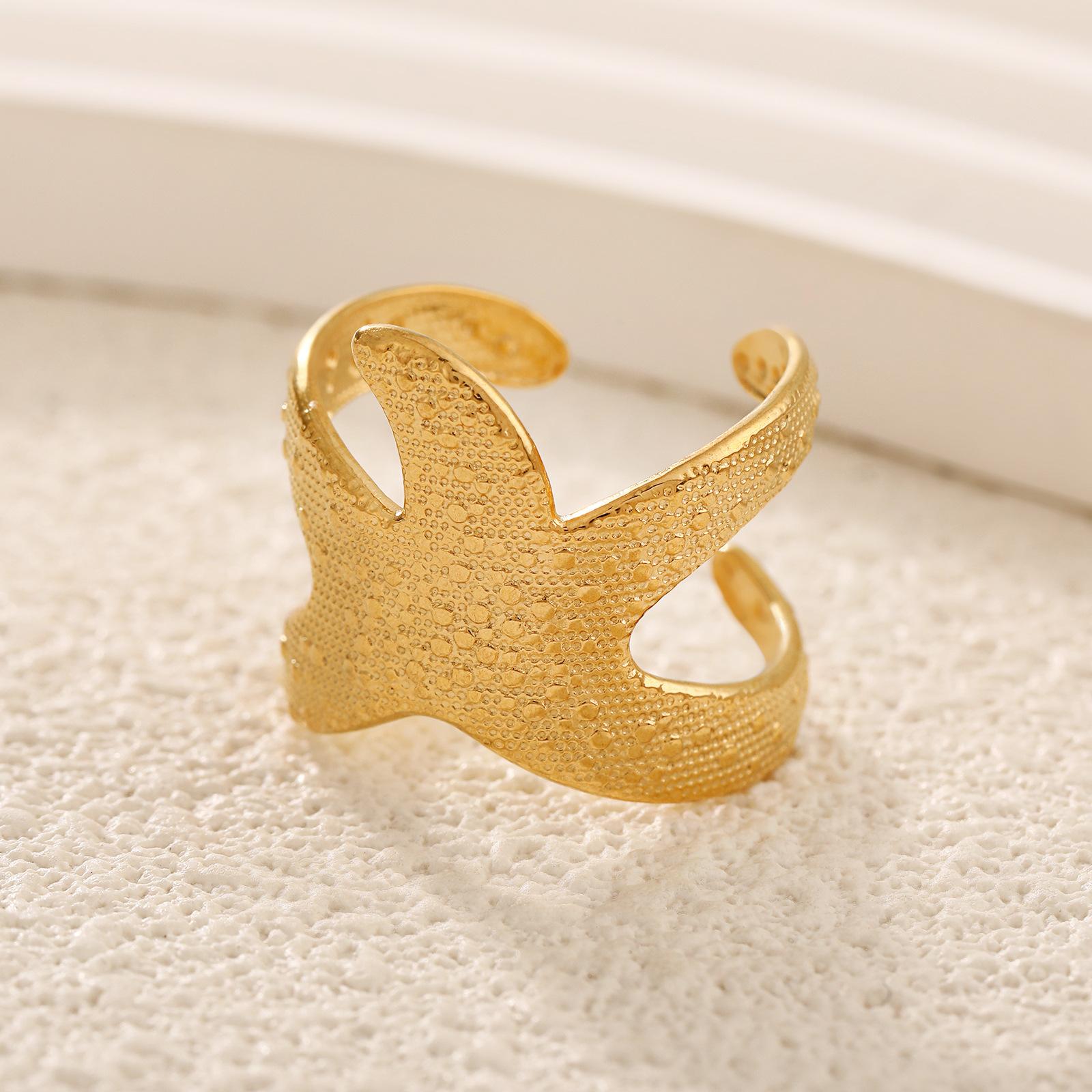 

Starfish Open Ring Stainless Steel Gold Color Women Trendy Finger Rings Exaggerated Zircon Birthday Gift Wholesale resizable