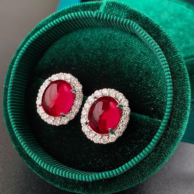Jewelry Ice Seed Fluorescent Denier Pigeon Blood Red Corundum Plain Body Jade Pendant Set Main Stone 13 * 18-10