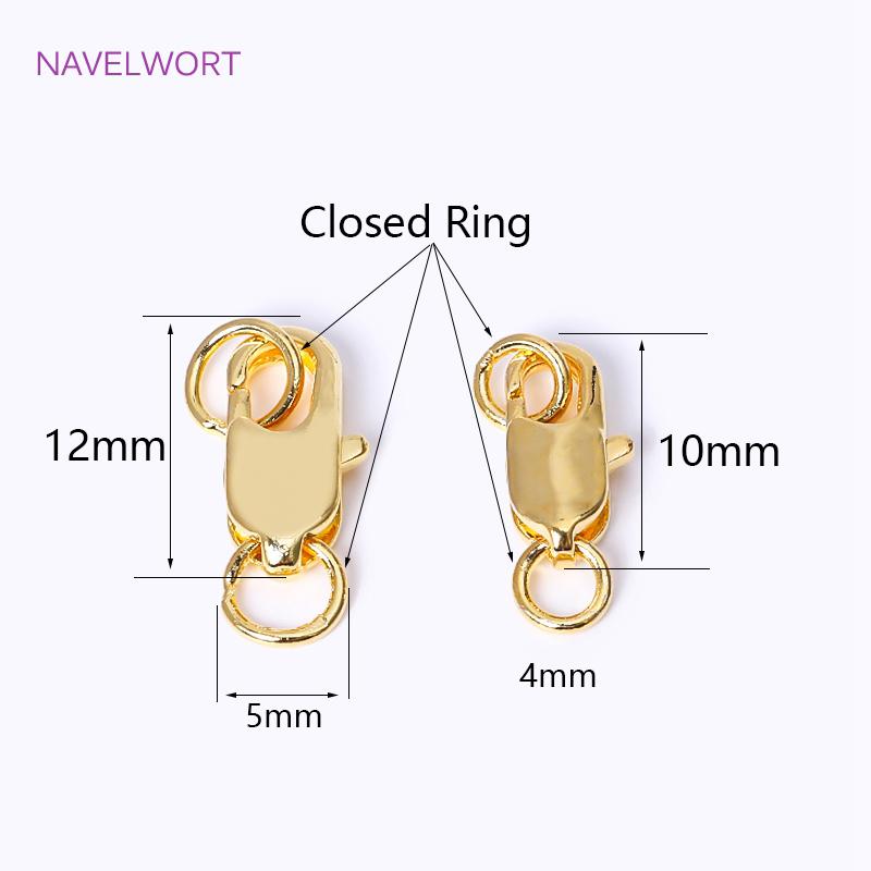 Brass 18K Gold Plated 10/12mm Lobster Clasps Claw Hooks With Closed Rings,Accessories For Jewelry,DIY Accessories Wholesale
