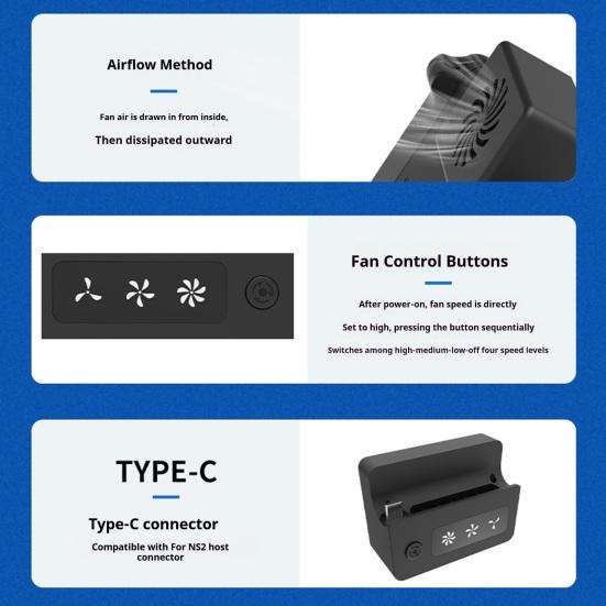 Cooling Fan for Nintendo Switch 2 3 Adjustable Speeds Game Console High Speed Cooler