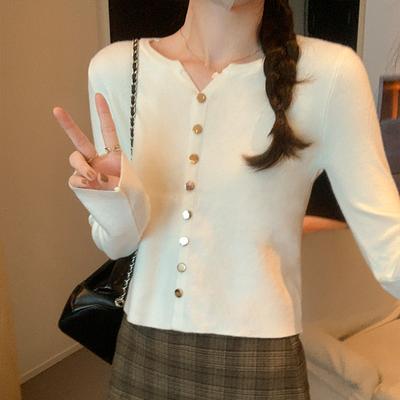 Lazy Style Long-sleeved Slimming Flesh-covering Sweater for Women Autumn and Winter New European Style Slim Stretch Knitted Cardigan Top