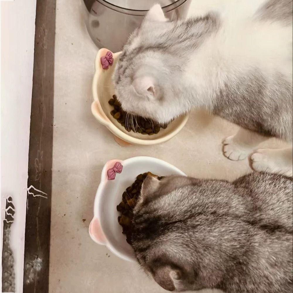 Cute Pet High Foot Bowl Ceramic Dog Food Feeding Basin Pet Drinking Feeder  Kitten Puppy