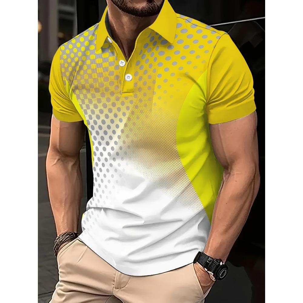 

New Men Clothes Summer Short Sleeve 3D Digital Plrint Lapel Golf Polo Shirt Men Casual Tops Polo 3XL жовтий
