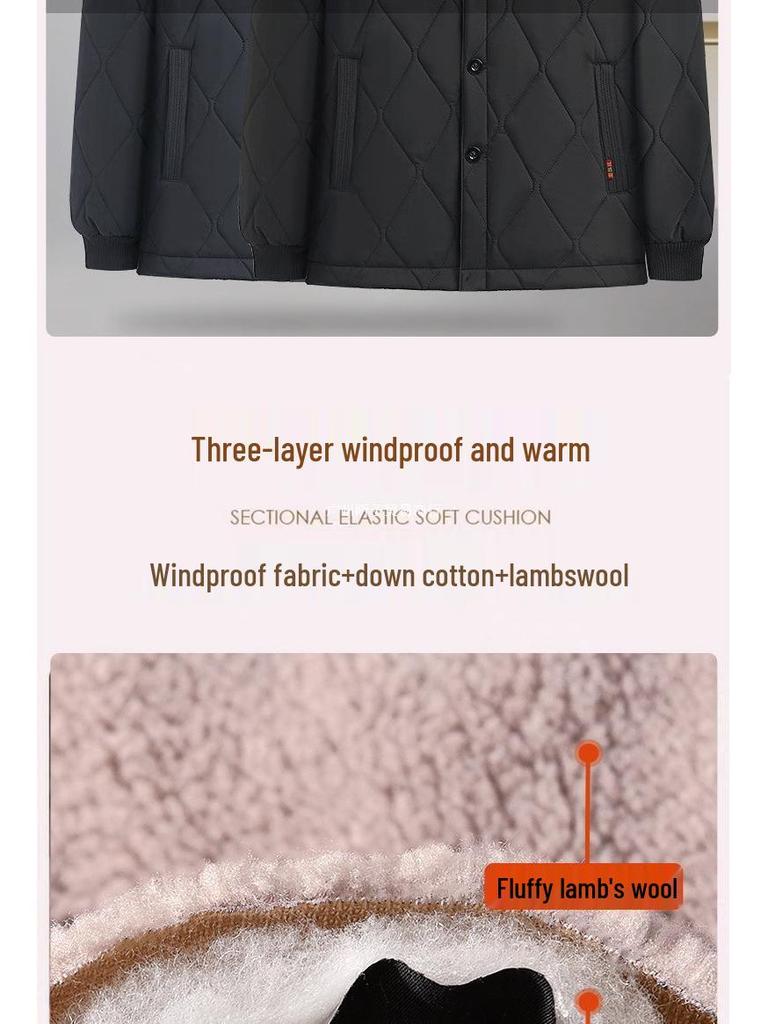 Men's Fleece-Lined Lambswool Coat - Warm, Loose-Fit Winter Jacket for Middle-Aged & Elderly