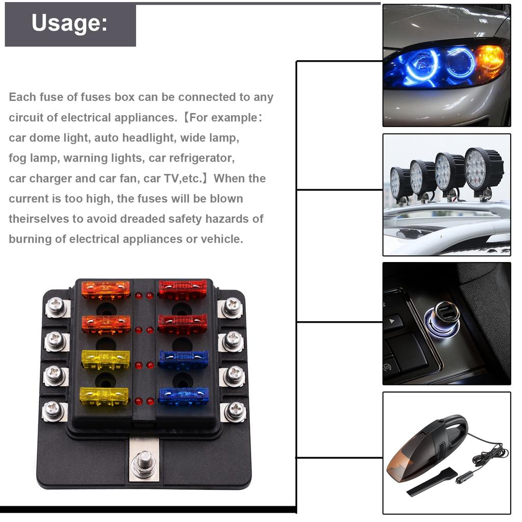 Fuse Box Holder 8 Way Screw Fuse Block for Car, Off-Road, RV, Bus, Yacht, Boat