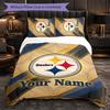 Pittsburgh Steelers Customized Name Text Bedding Set, 1 Duvet Cover & 2 Pillowcases Personalized Bedroom Gift