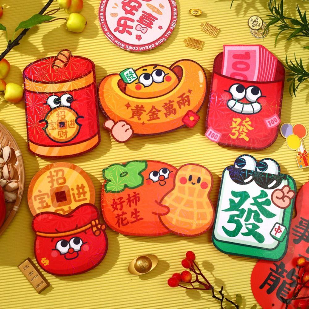 6Pcs Cartoon Chinese Snake Year Red Envelope Blessings Printing Hong Bao  Wedding Birthday