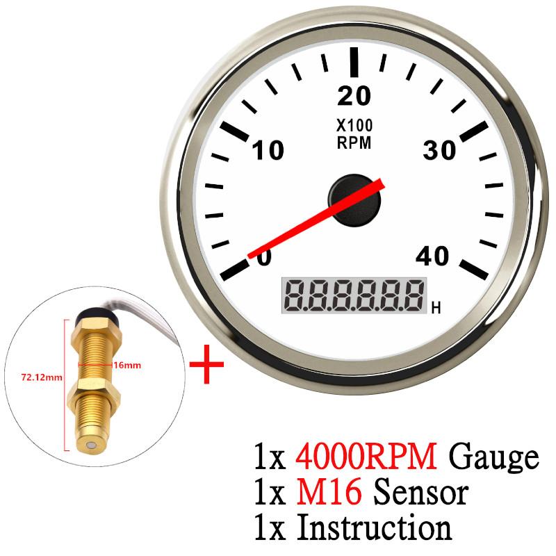 12V/24V 85mm Boat Tachometer Marine Tacho Meter Gauge LCD Hourmeter 8000RPM 6000RPM Car Toerenteller With Sensor M16