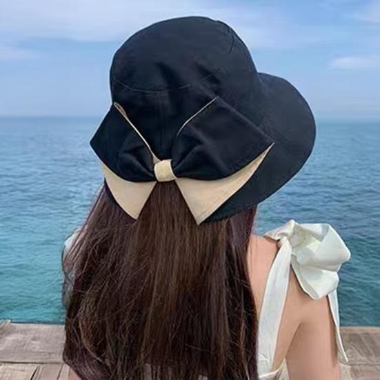 Bucket Hat with Hand-Knotted Bow Decoration Flat Dome Wide Brim Women Fisherman Hat Summer Outdoor Sun Protection Hat