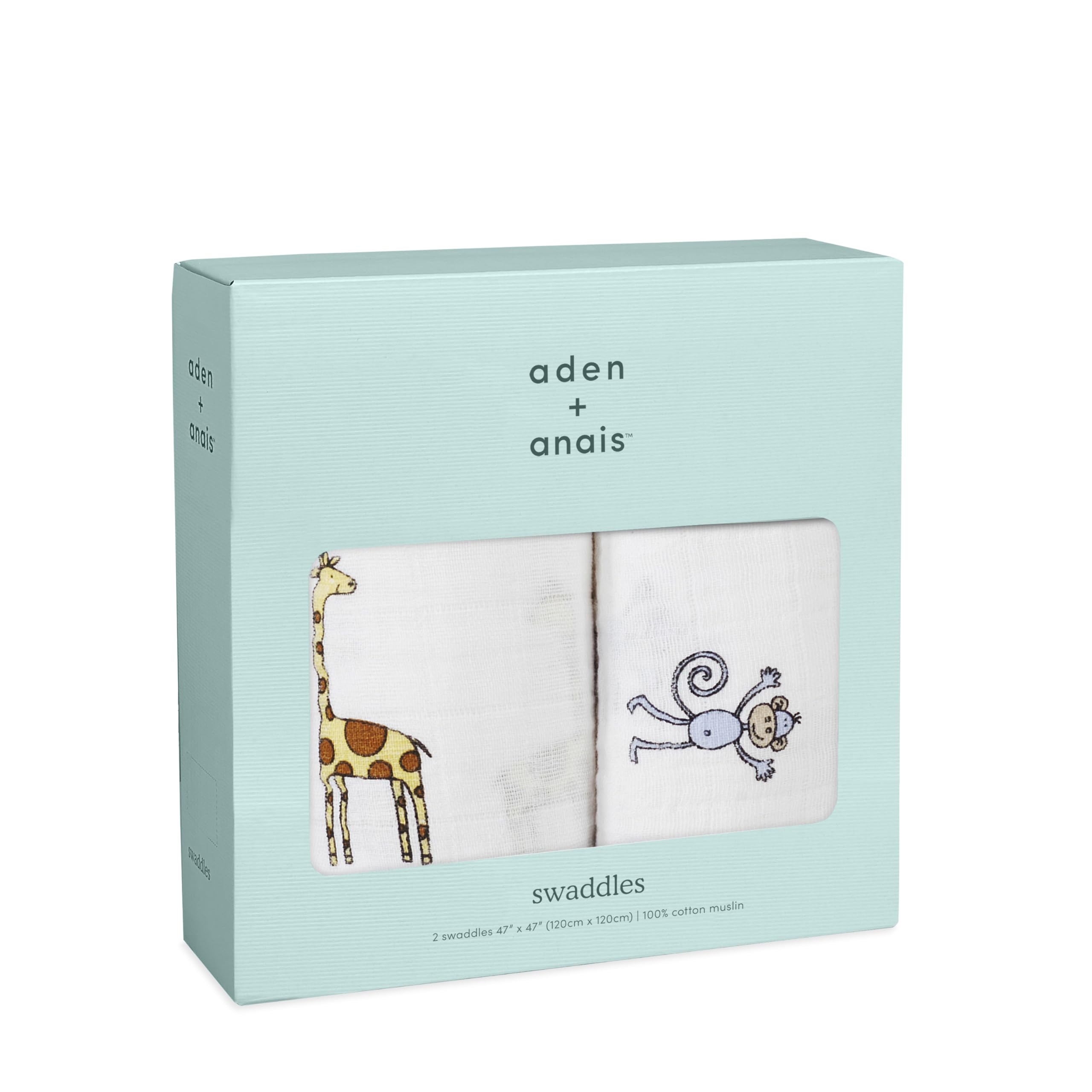 

aden anais Jungle Jam Set of Muslin Cotton Newborn Baby SWADAB4023 + Swaddles, 2, 120x120cm, Swaddles, Gift,