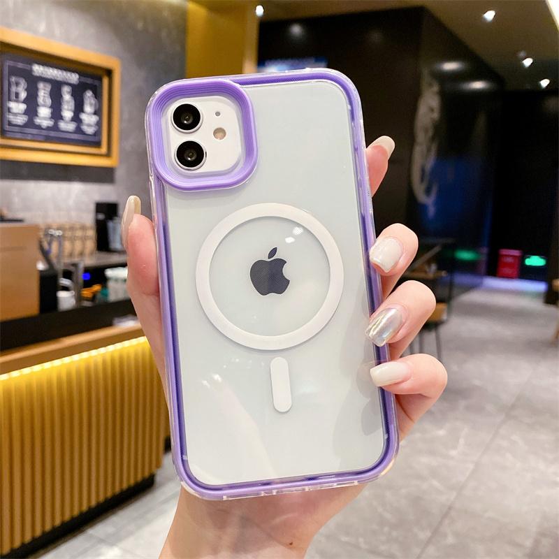 

Роскошный модный прозрачный магнитный чехол для телефона для iPhone 15 14 13 12 11 Pro Max противоударный чехол iPhone 15 Pro Max фиолетовый