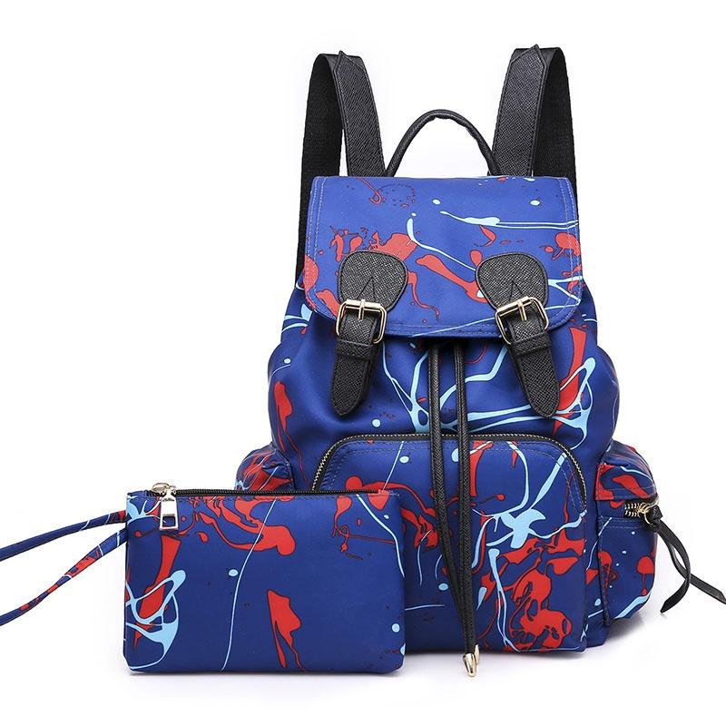 Versatile Korean Style Female Backpack With Graffiti Pattern And Pure Color