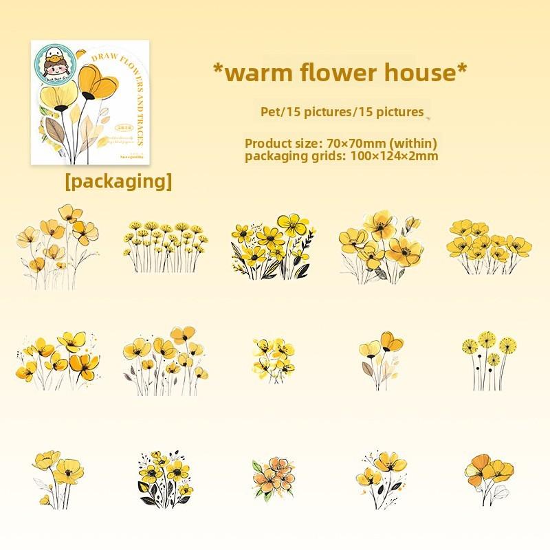 15pcs Flower Sticker Decorative Scrapbooking Junk Journaling DIY Card Making Scrapbook Materials Craft Daily Planner
