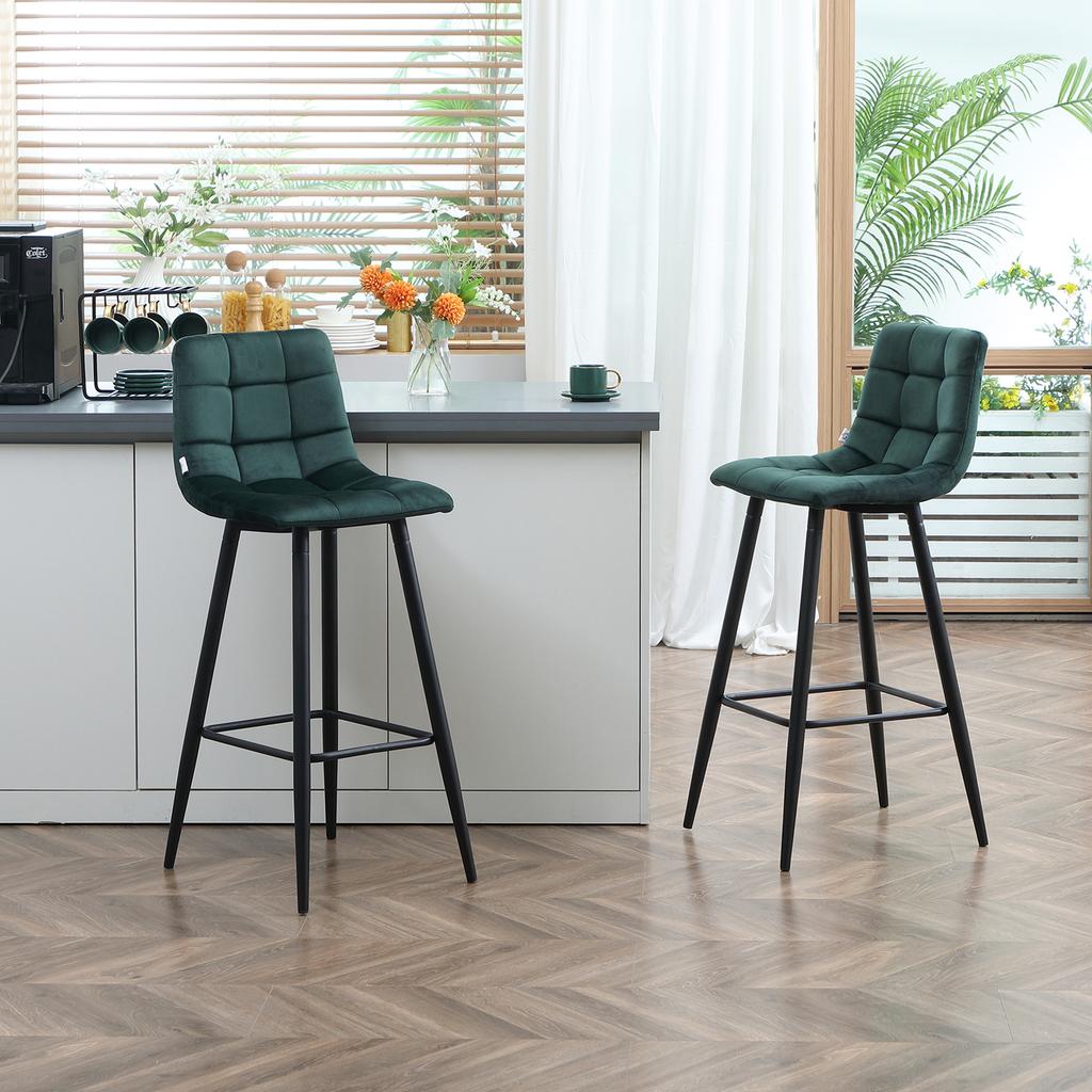 Bar Stool Set of 2, Modern Design, Soft Seat, Steel Frame, 42 X 55 X 103 Cm, Green