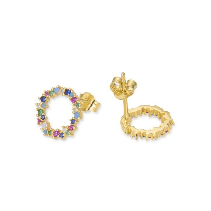 Boucles d'oreilles - Luxenter - Thilak - Argent 925 - Zircon multicolore - Or jaune 18 carats
