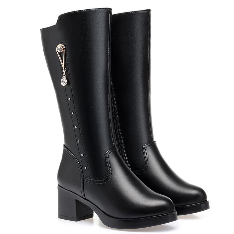 Zimní dámské boty Boty pravá kůže Dámské dlouhé boty Vlna Teplé Vodotěsné Sněhule Dámské Vysoké jezdecké boty