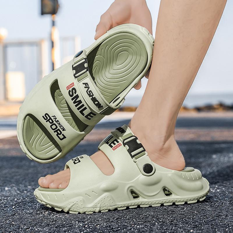 

Men s slippers summer wear non-slip thick bottom stepping on shit feeling one-word beach sports driving dual-purpose beach sandals 45 оливковий колір