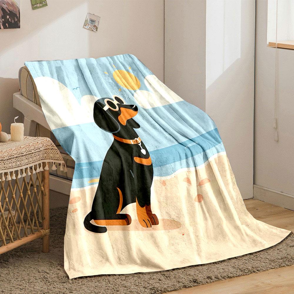 Dachshund in Sunglasses by the Beach print blanket soft and cozy perfect for the living room bed sofa or a nap,gift