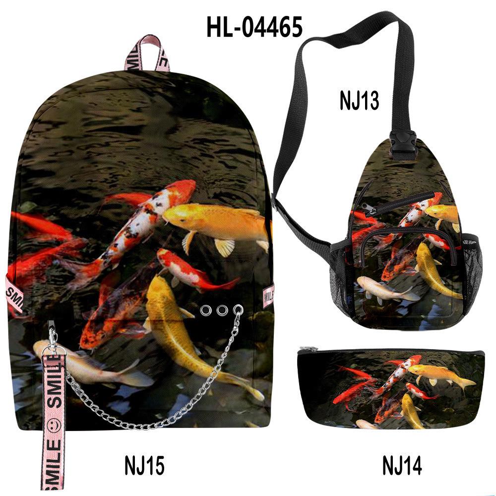 Classico Novità Divertente Cool Carpa Dorata Stampa 3D Set da 3pz Zaini Scolastici multifunzione Zaino da Viaggio Borsa a Petto Astuccio