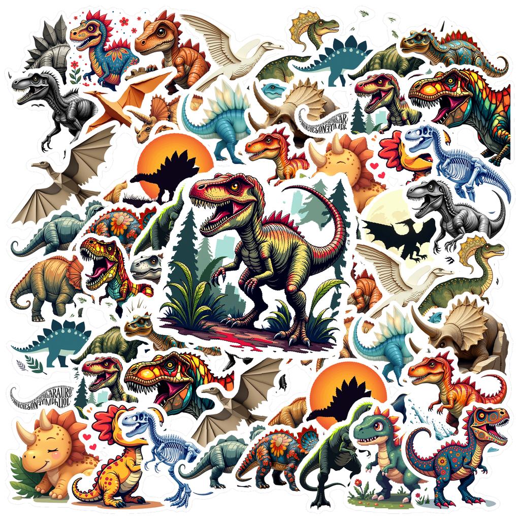 35-70pcs Diverse Dinosaur Stickers Cartoon Animal Sticker Aesthetic Phone Bike Wall Scrapbook Motorcycle Waterproof Graffiti