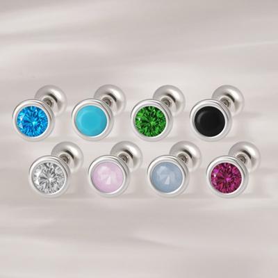 JEWNEL (1+1)Silver925 Mini-Me Color Cubic Well Silver Piercing (8 Color - 3 Sizes)