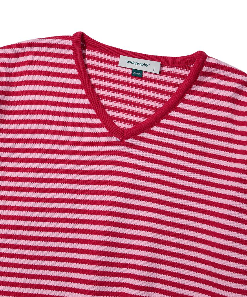 CGP (Women) V-Neck Striped Knit_Pink