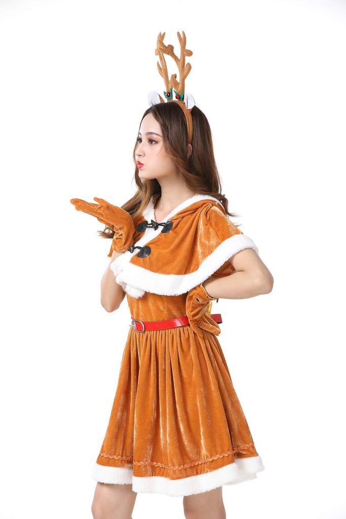 Osseoca Women's Santa Dress, Reindeer Cosplay Costume Set with Bolero, Headband, and Belt, Perfect for Christmas and Parties