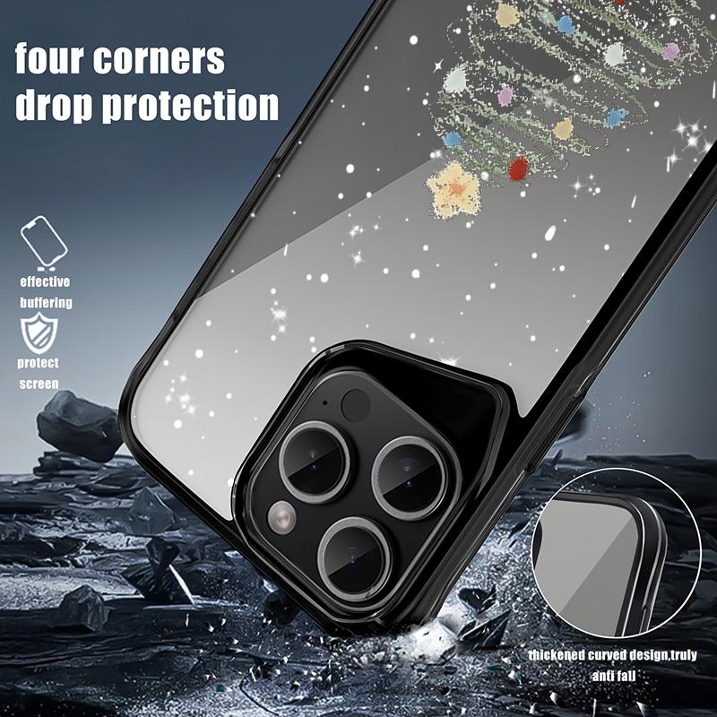 Dream Merry Christmas Tree Pattern Soft Edge Phone Case For iPhone 16 15 Pro Max 14 13 Pro Acrylic Clear Matte Shockproof Lens Protection Cover