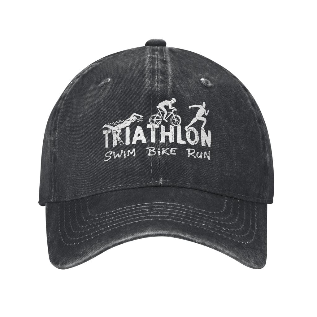 Triathlon Swim Bike Run Athlete Denim Fabric Cap Casual Baseball Caps Adjustable Hat Summer Unisex Baseball Hats