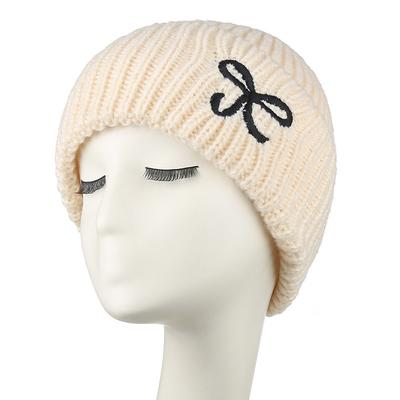 Women Bow Warm Knitted Wool Hat Thickened Hat Autumn and Winter Pullover Hat Wool Hat