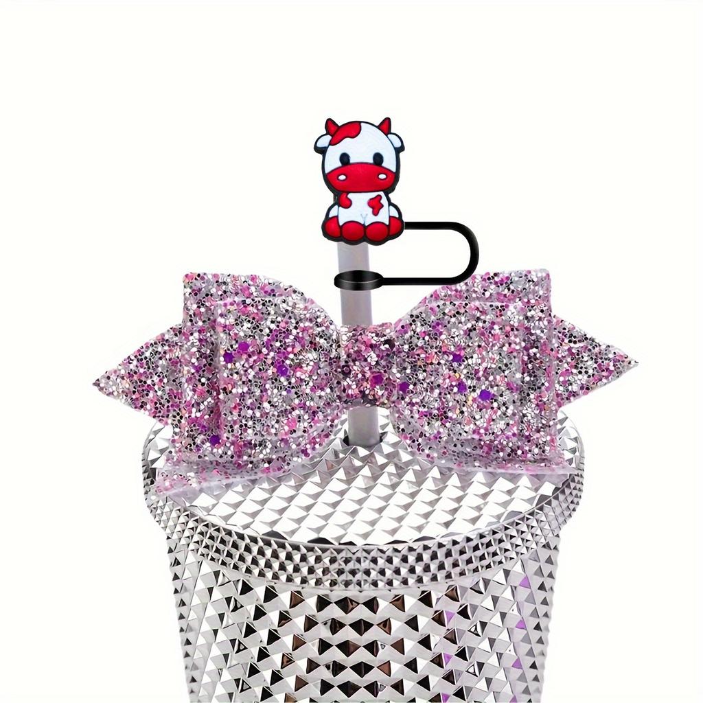 10Pcs Cow Straw Tips Cover, Straw Covers Cap For Tumblers, Cartoon Cow Reusable Drinking Straw Toppers, Drinking Straw Plugs, Kitchen Accessaries