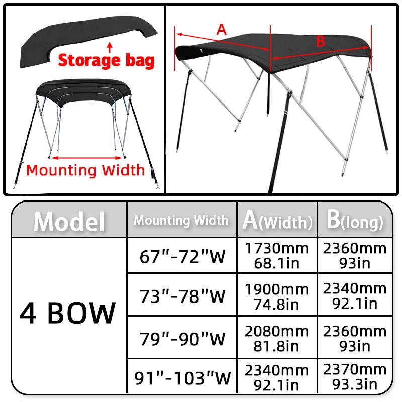 600D 3/4 Bow Bimini Top Boot Cover + Bimini Top Storage Bag Cover Anti UV Dustproof Waterproof Yacht Boat Cover with Zipper