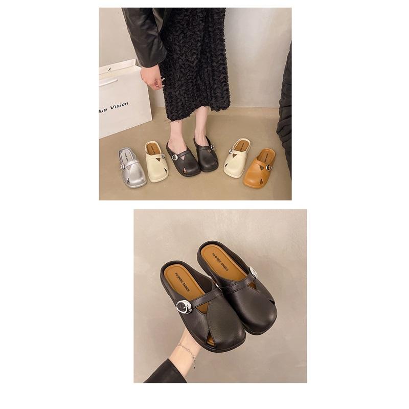 Women's Summer Mules Flat Shoes Fashion Square Toe Slip-on Slippers