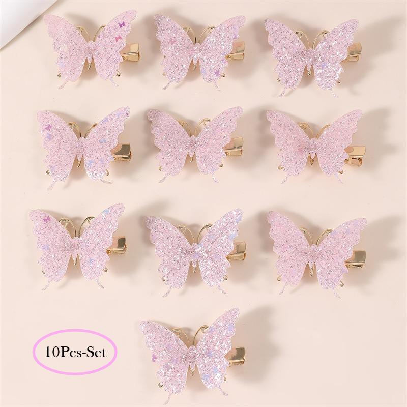 10Pcs Set Pink Sparkling Butterfly Hair Clip Children s Sparkling Hair Clip Girl Cute Styling Headwear Set Butterfly Hair Clip розовый