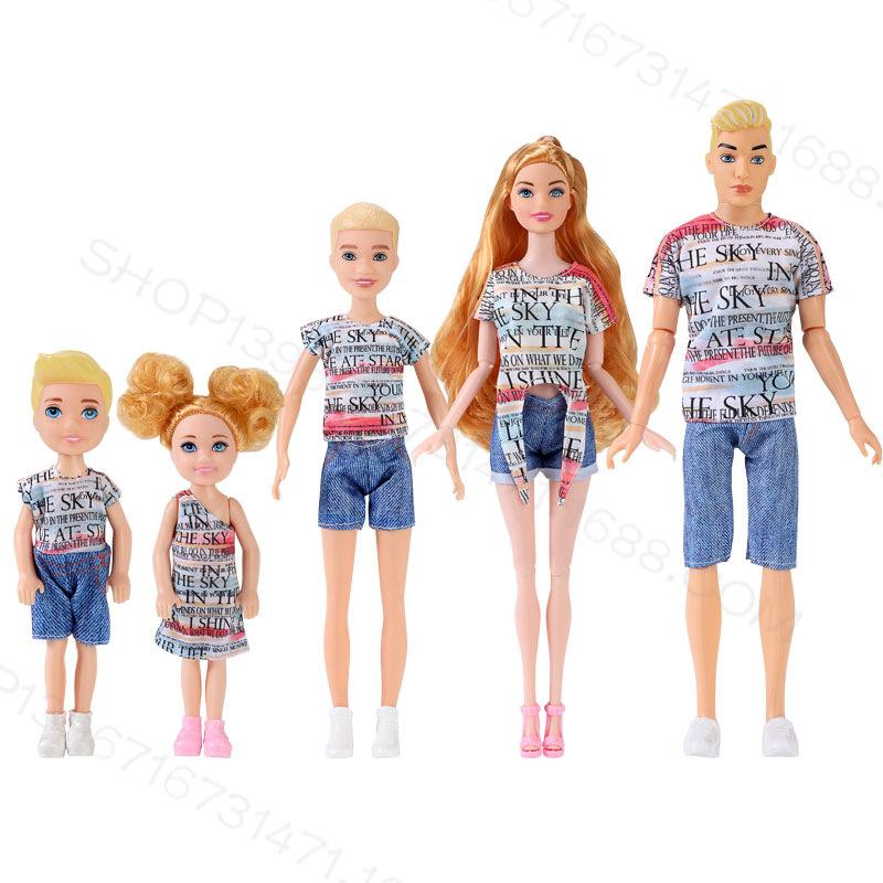 

6-точечная кукла Семья из 4 и 5 человек Родитель-ребенок 30 см Кукла для переодевания Тренд Повседневный костюм 5PCS set