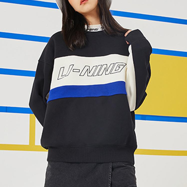 Li-Ning Fleece Loose Fit Crew Neck Sweatshirt Unisex Sweatshirt Black AWDQ654-1