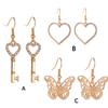 Hollow Hook Earrings Women Girls Dangle Heart Key Eardrop Party Jewelry Gift Heart