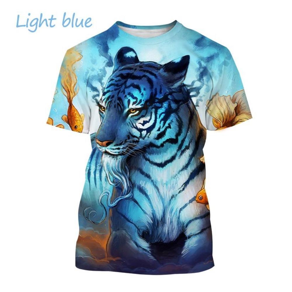 Hot-selling personalized fierce tiger 3D printed T-shirt, summer men's fashion, funny, cool, hip-hop animal short-sleeve top