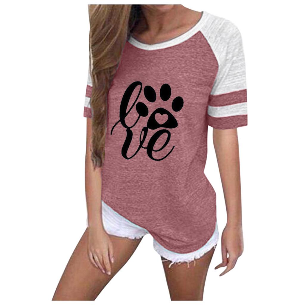 Women Plus Size Printing Stripe Round Neck Short Sleeve Casual Blouse T-shirt