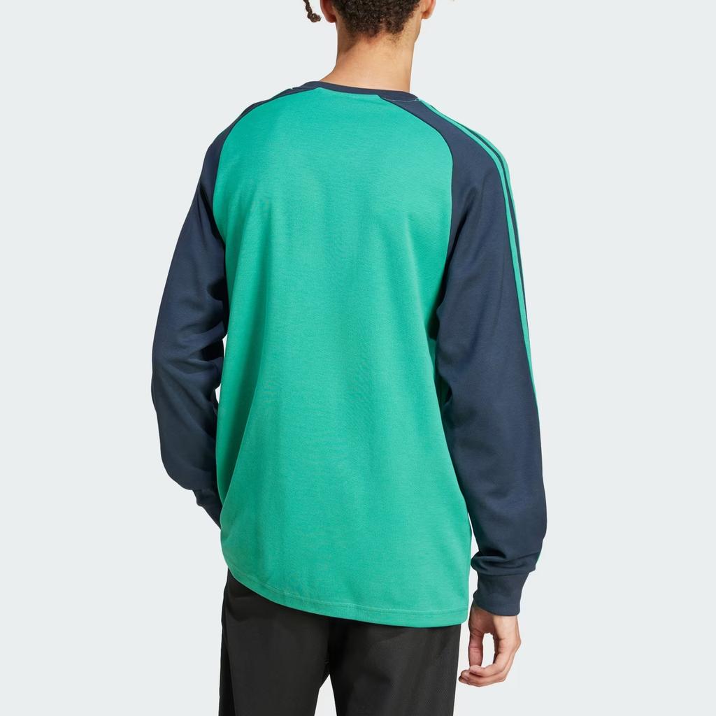adidas Originals Ss25 Jersey Logo Stripe V-Neck Long Sleeve T-Shirt Men Tops Green JC8373