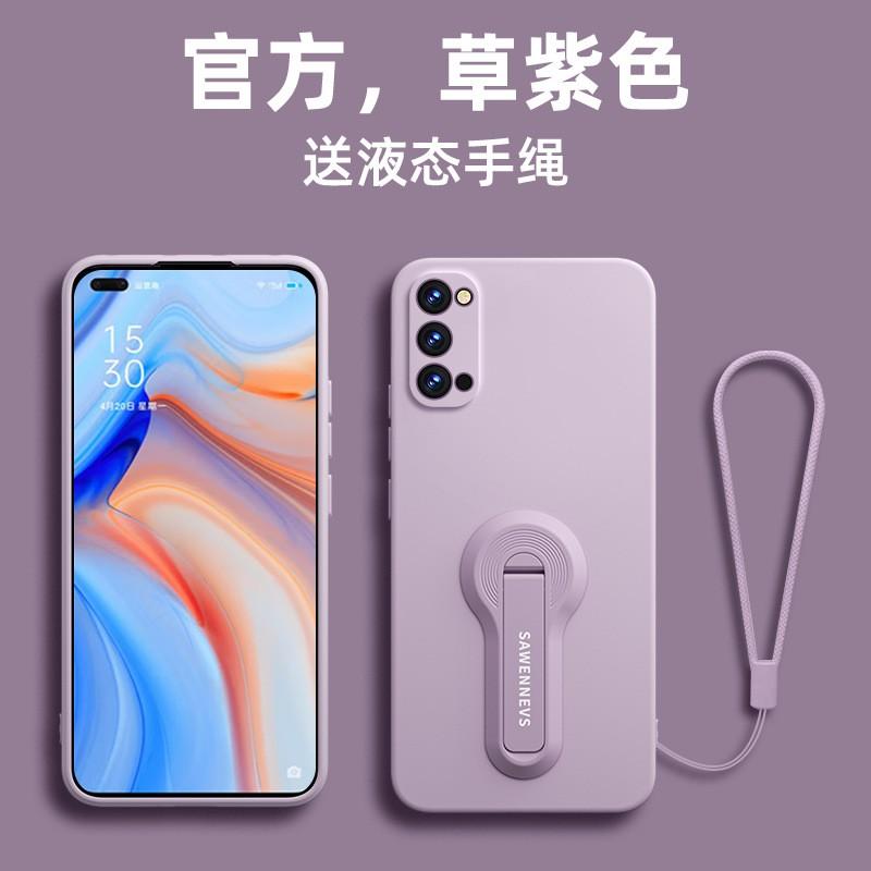 Liquid Silicone Phone Case OPPO Reno 4 / Pro SE With Kickstand Lanyard Shockproof Full Coverage Protective