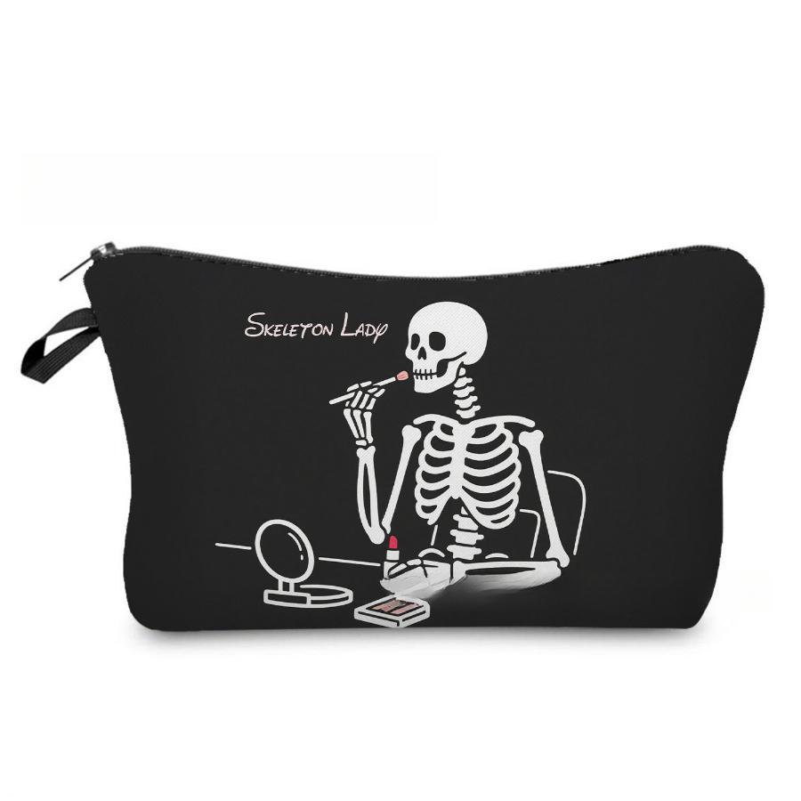 Women Skull Print Cosmetic Bag Toiletries Organize Travel Storage Case 6867 KTB