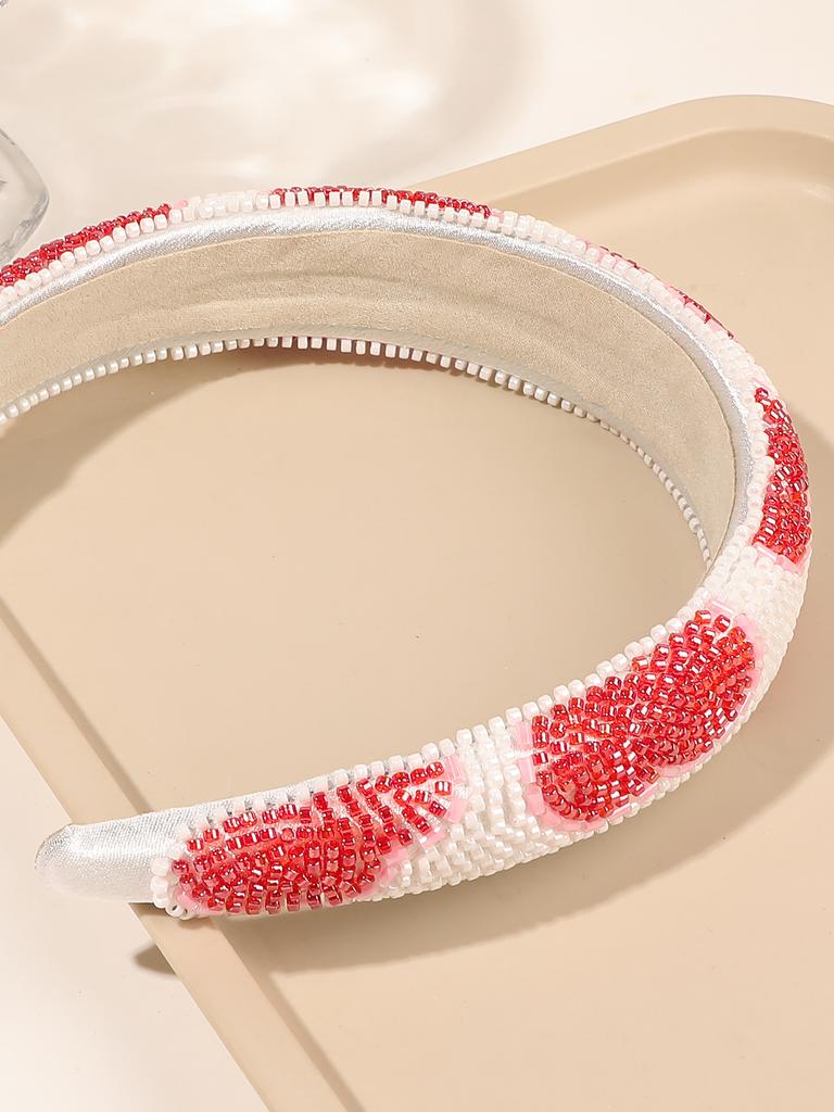 1Pcs Red White Fashion Heart Headband for Women,Bling Crystal Beaded Padded Hairband Cute Valentine's Day Gifts Hair Accessories