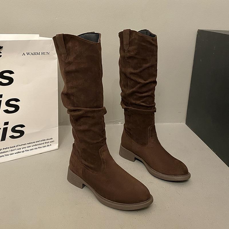 

Ботильоны из искусственной замши винтажного стиля цвета хаки, ботинки 2025, женские ботинки, французские осенние облегающие ботинки, толстый каблук, высокие ботинки 40 темно-коричневого