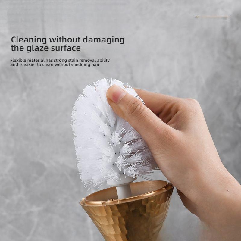 Luxusní zlatá sada WC štětky Vyměnitelná nylonová štětka s měkkými štětinami Dlouhá rukojeť Pro WC Koupelnové doplňky Čisticí nástroje