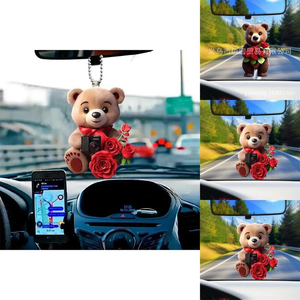 Cartoon Cute Style Bear Rose Christmas Tree Acrylic Car Decoration For Festive Cheer