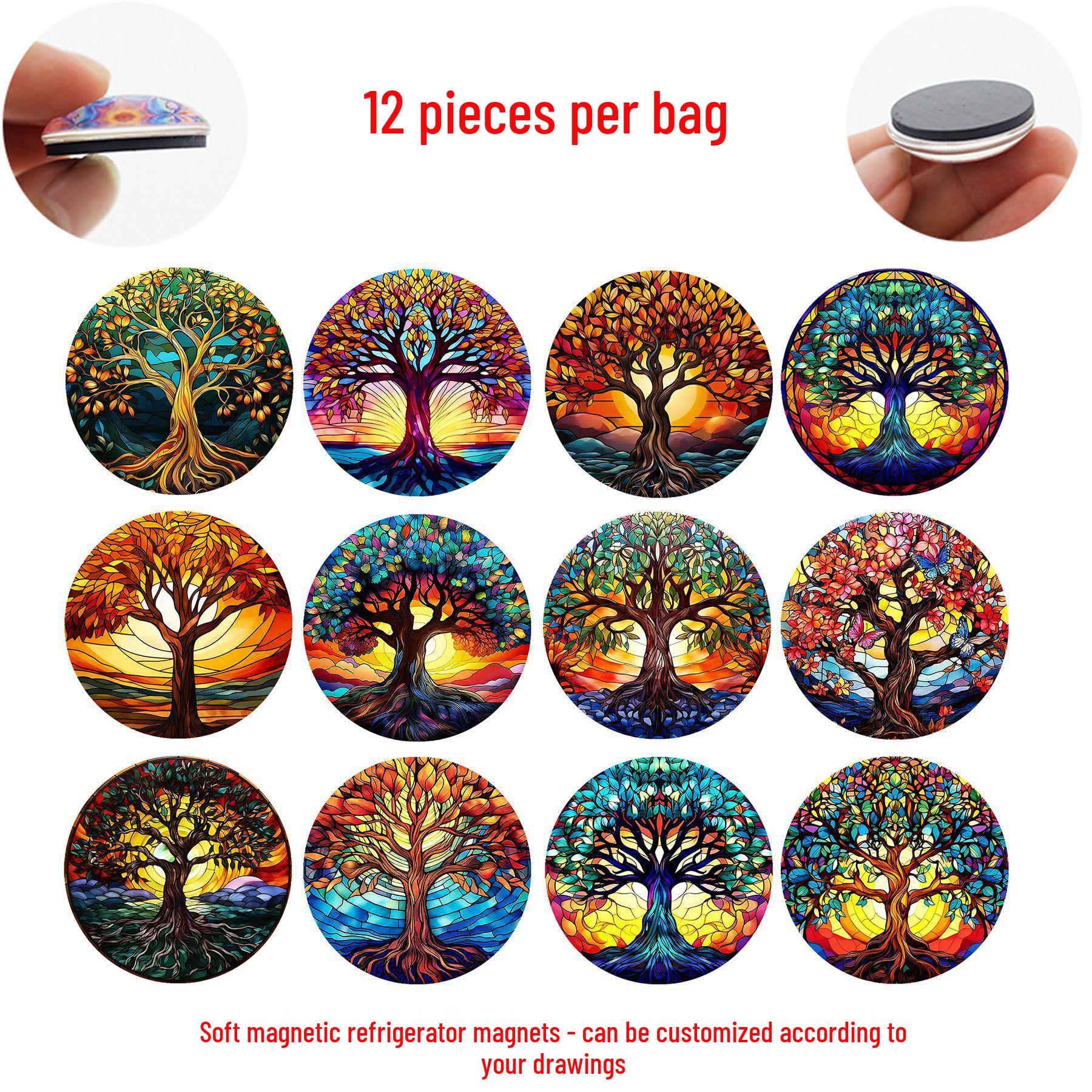

Colorful Tree of Life Crystal Glass Refrigerator Magnet 25 mm set of 12 fridge stickers (FDL544)
